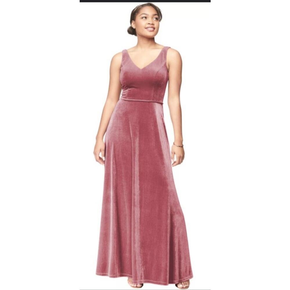 Bill Levkoff Women's Pink Velvet Sleeveless Maxi Bridesmaid Dress Size 10